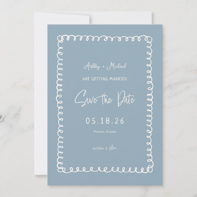Save The Date Unique Dusty Blue Français Fun Mariage (Devant)