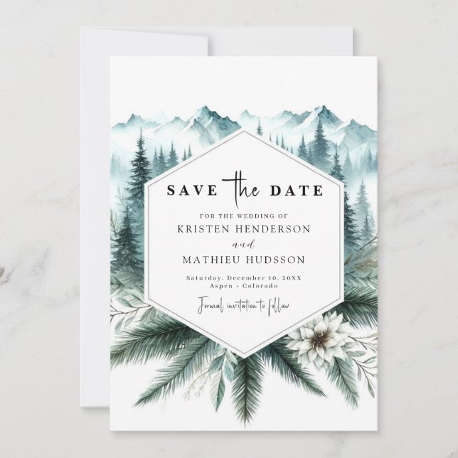 Save The Date Unique Mariage de la montagne forestière (Devant)