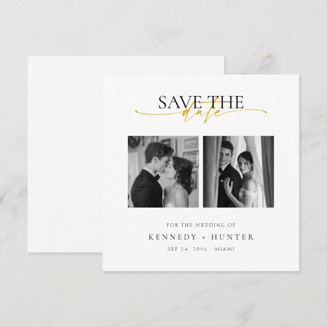 Save The Date Unique Modern Elegant Gold Script Photo Wedding (Devant / Derrière)