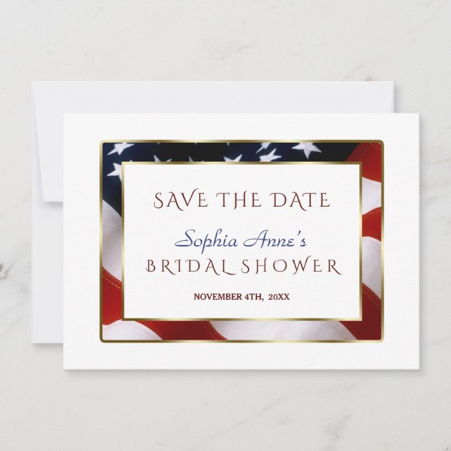 Save The Date Unique Patriotique USA Drapeau Or Enregistrer La D (Devant)