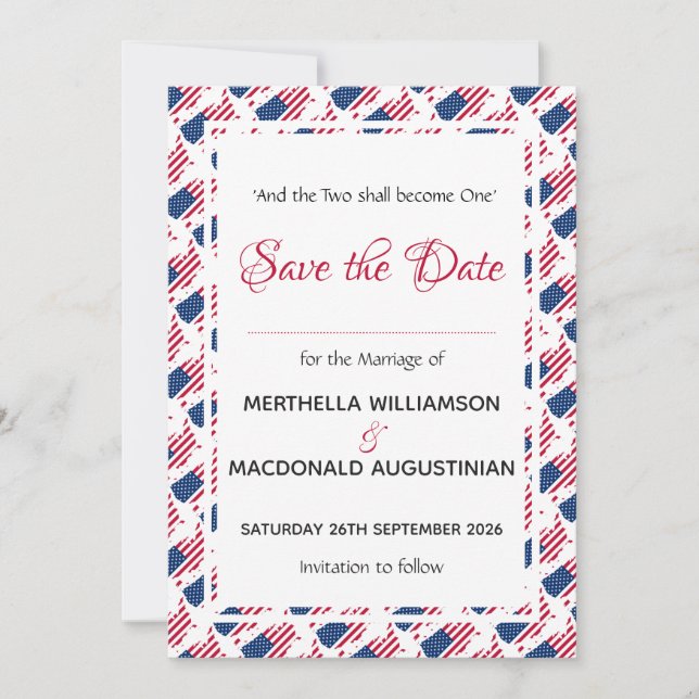 Save The Date USA FLAG PATRIOTIC Mariage Custom Christian (Devant)