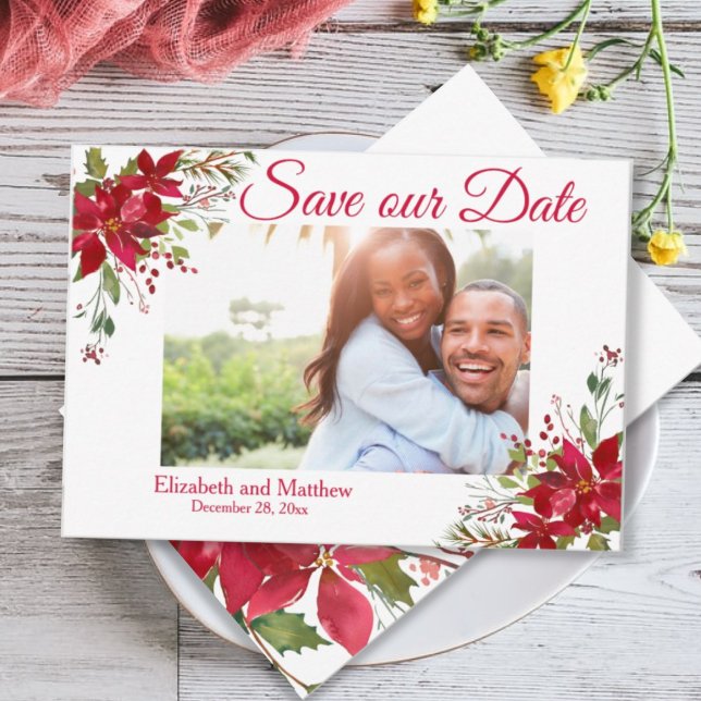 Save The Date Vacances d'hiver Bourgogne Poinsettia Enregistrez  (Créateur téléchargé)