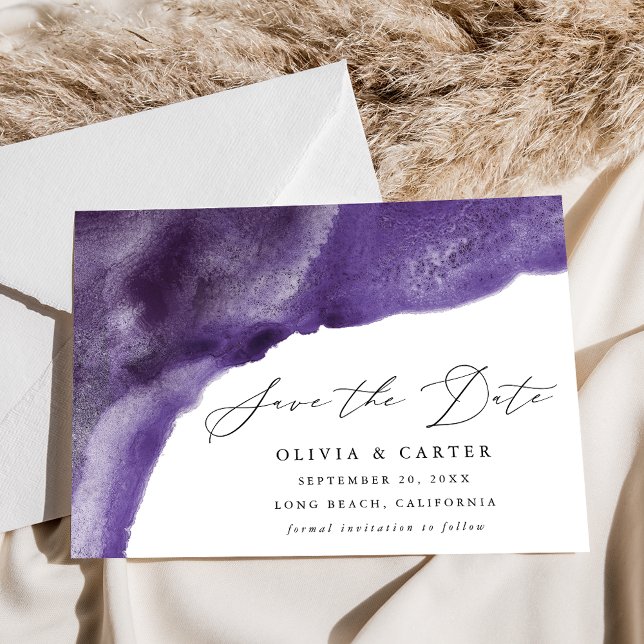 Save The Date Vagues d'aquarelle violette moderne (Créateur téléchargé)