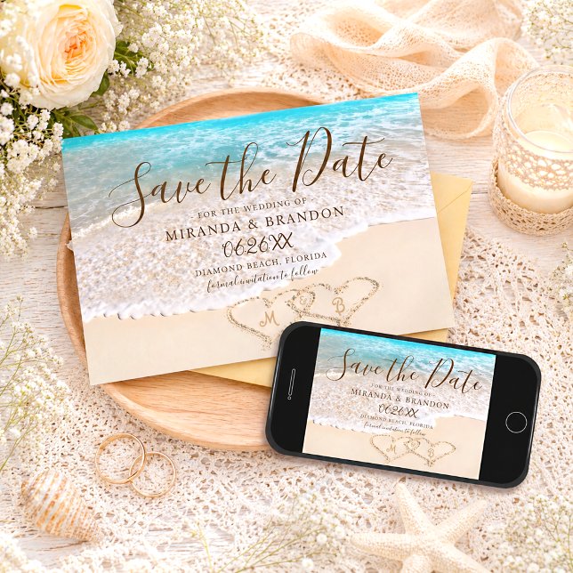 Save The Date Vagues de l'océan bleu Mariage tropical sur la pla (Créateur téléchargé)