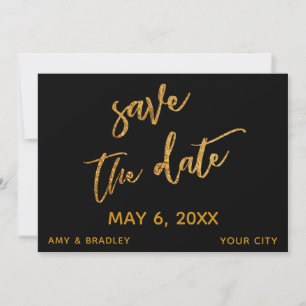 Save The Date Vagues d'or moderne et écriture manuscrite noir