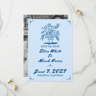 Save The Date Vase florale Rustique Whimsical croquis bleu photo