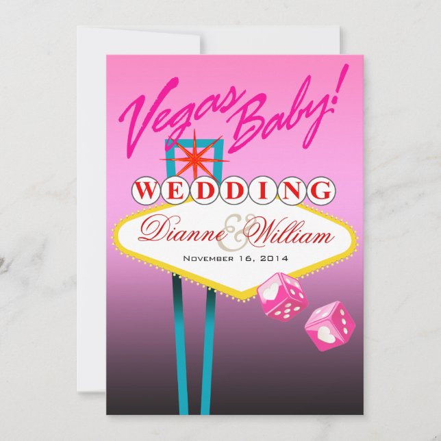 Save The Date Vegas Baby ! Mariage Enregistrer la date rose (Devant)