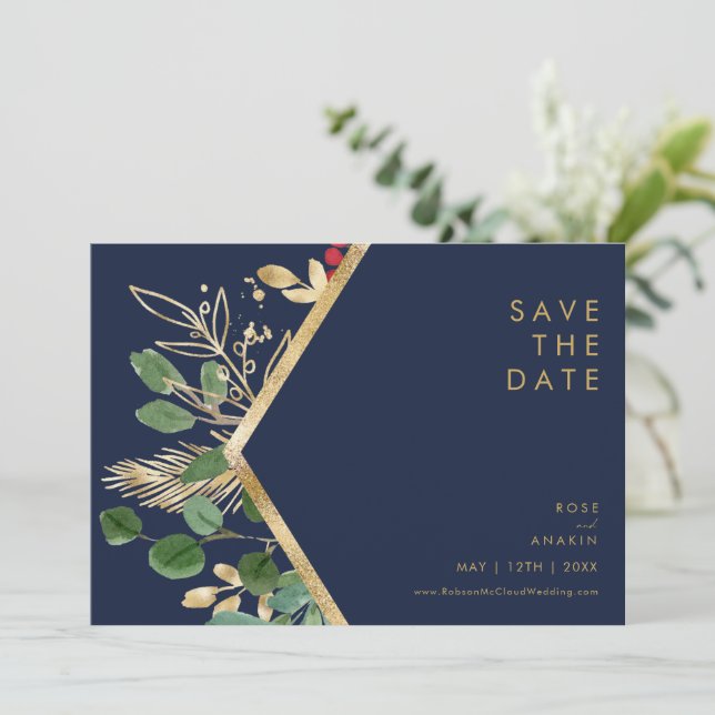 Save The Date Végétation de Noël moderne | Marine horizontale (Debout devant)