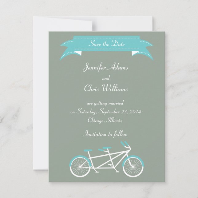 Save The Date Vélo tandem (gris / bleu) Enregistrer la date (Devant)