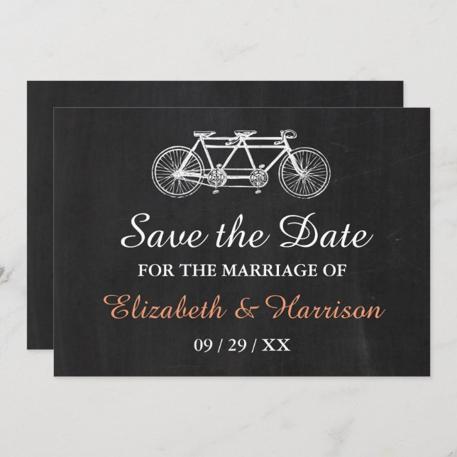 Save The Date Vélo Tandem Sur Chalkboard Mariage Enregistrer La  (Devant / Derrière)