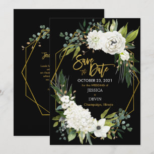 Save The Date Velours floral blanc moderne Black Gold Géométriqu