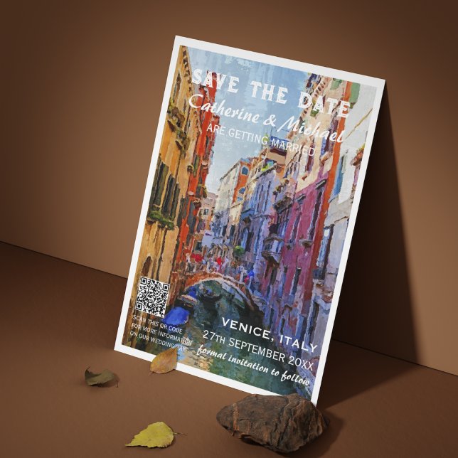 Save The Date Venice Italie Mariage Voyage Style d'affiche QR Co (Créateur téléchargé)