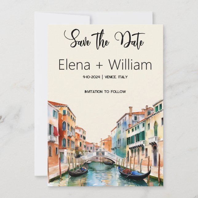 Save The Date Venise Italie Sauvez la date avec des carreaux ita (Devant)