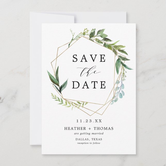 Save The Date Verdure Aquarelle Feuille Rustique (Devant)