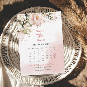 Save The Date Verdure dorée rose et or floral brillant