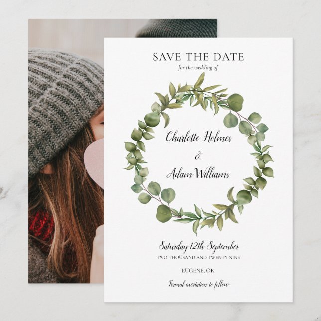 Save The Date Verdure Foliage Garland Mariage photo (Devant / Derrière)