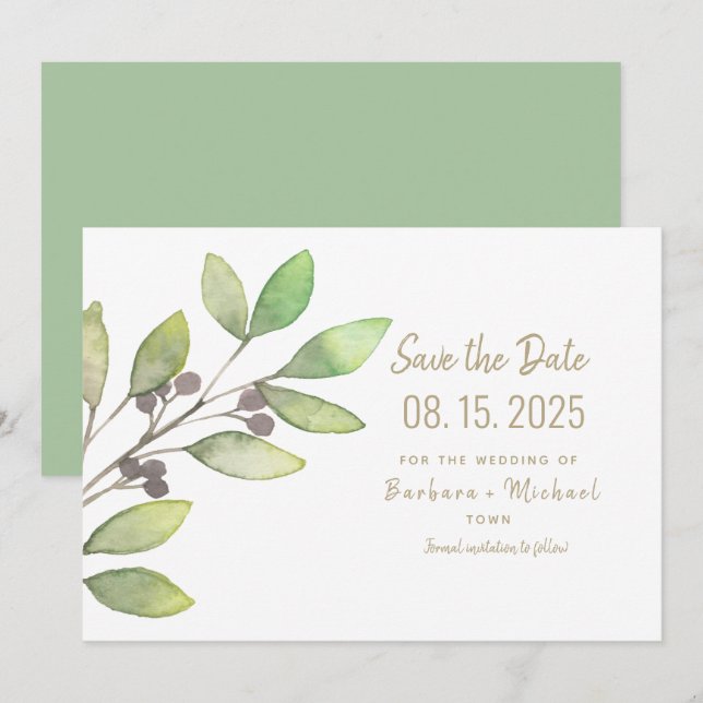 Save The Date Verdure minimale Mariage de calligraphie simple (Devant / Derrière)