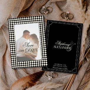Save The Date Vérifications Vintage Noir Ivoire Vieille Argent P