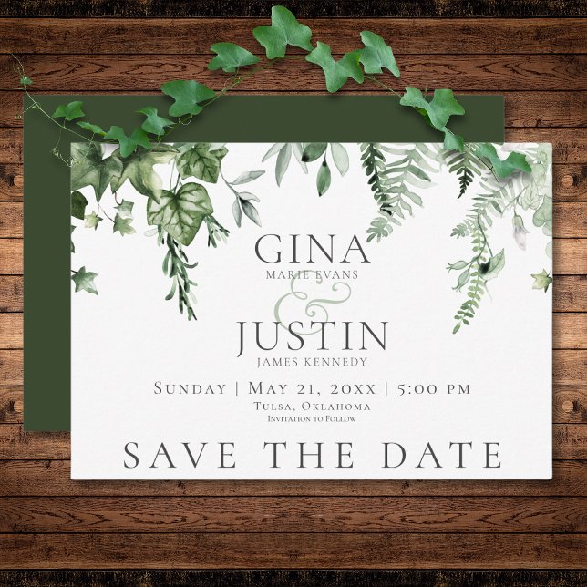 Save The Date Verre rustique & Sage Green Mariage vert (Rustic Ivy & Sage Greenery Green Wedding Save The Date)