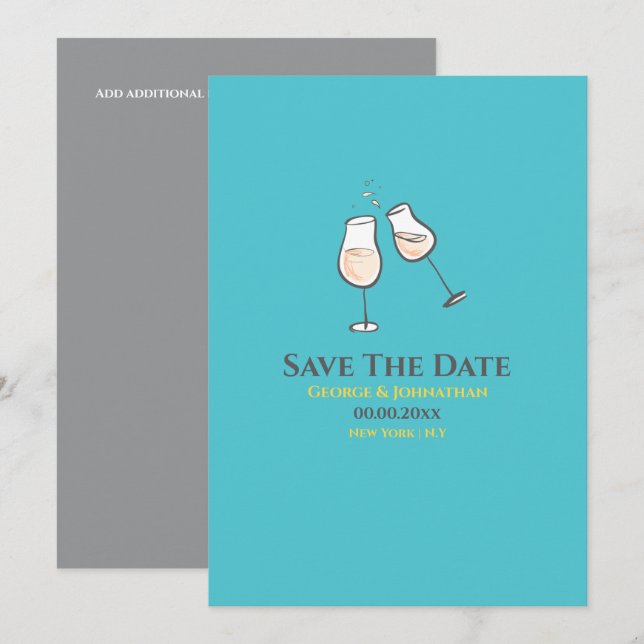 Save The Date Verres à champagne simples toast gay lesbienne (Devant / Derrière)