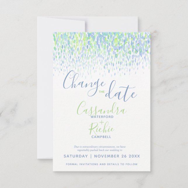 Save The Date Vert bleu art moderne changer la date mariage (Devant)