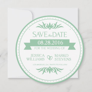 Save The Date Vert clair et blanc Vintage torsades Enregistrer l