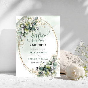 Save The Date Vert doré à l'aquarelle Vert sauge Enregistrer la