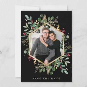 Save The Date Vert doré sur noir   Vacances photos géométriques