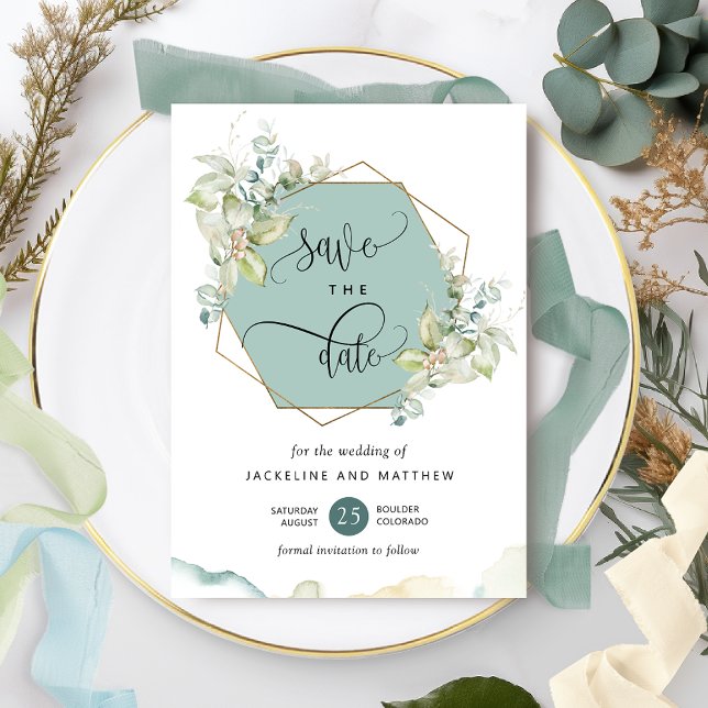Save The Date Vert, Elégant Verdure et Aquarelle Mariage (Créateur téléchargé)