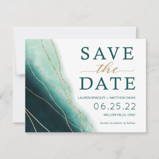 Save The Date Vert émeraude moderne et aquarelle or