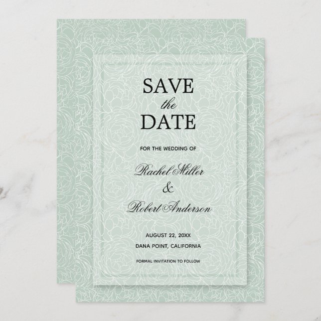 Save The Date Vert eucalyptus floral (Devant / Derrière)