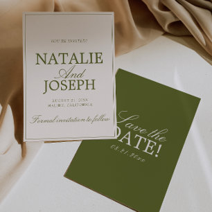 Save The Date Vert olive Crème Ancien Argent Luxe Mariage Économ