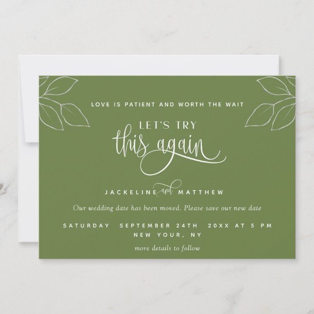 Save The Date Vert olive, Essayons de nouveau, l'amour est patie (Devant)