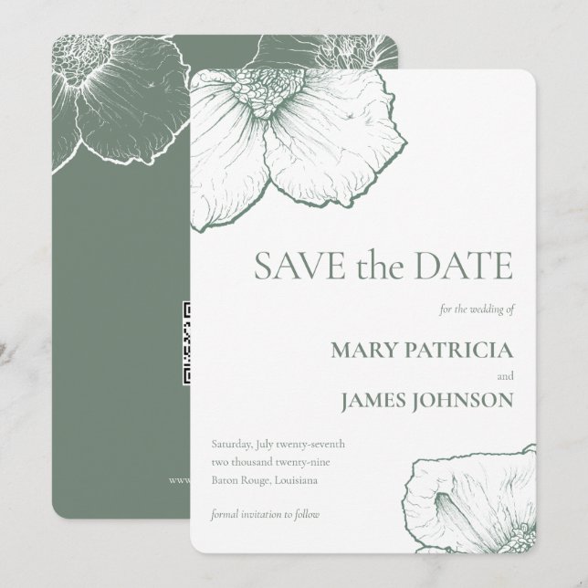 Save The Date Vert Sage minimaliste Floral Mariage moderne (Devant / Derrière)