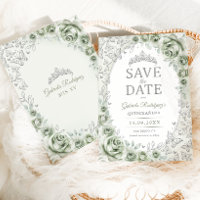 Vert sauge argent floral Quinceanera