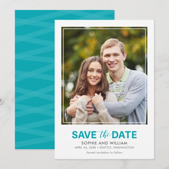 Save The Date Vertical Turquoise Turquoise Enregistrer la photo  (Devant / Derrière)