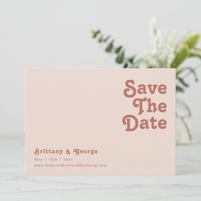 Save The Date Vibes rétro simples | Horizontal rose vif (Debout devant)