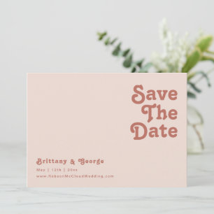 Save The Date Vibes rétro simples Horizontal rose vif