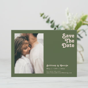Save The Date Vibes rétro simples   Olive Green Photo horizontal