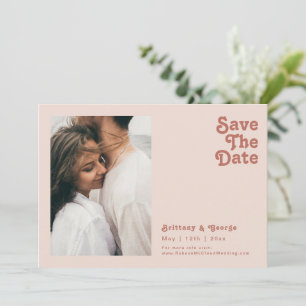 Save The Date Vibes rétro simples Photo rose vif horizontale