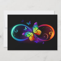Vibrant infinity with rainbow butterfly on black