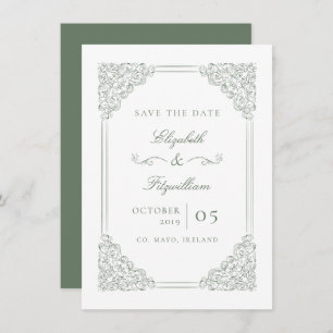 Save The Date Victorian Baroque Vintage Muet Vert Cadre