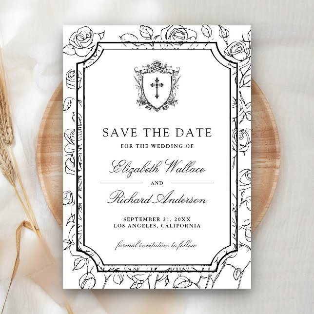 Save The Date Victorian Black and White Catholic Wedding (Créateur téléchargé)