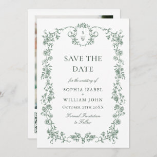 Save The Date Victorian Ornate Grace Floral Sage QR code Photo