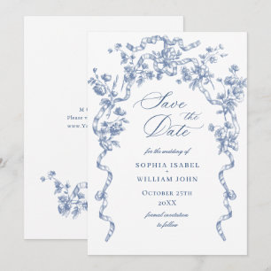 Save The Date Victorien Ornate Grace Floral Dusty Mariage bleu