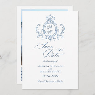 Save The Date Victorien Ornate Grace Floral Dusty Mariage bleu