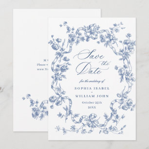 Save The Date Victorien Ornate Grace Floral Dusty Mariage bleu