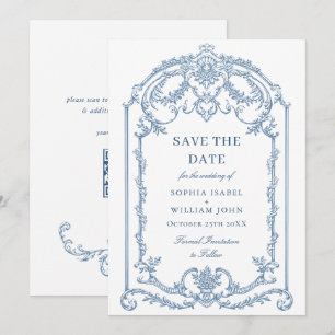 Save The Date Victorien Ornate Grace Floral Dusty Mariage bleu