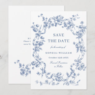 Save The Date Victorien Ornate Grace Floral Dusty Mariage bleu