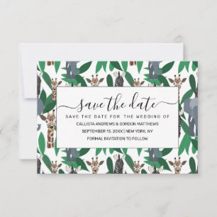 Save The Date Vierge Zebra Elephant Giraffe Safari Animals